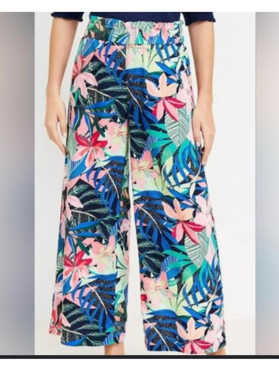 LOFT Pants - LOFT blue pink floral wide leg pants sz 4